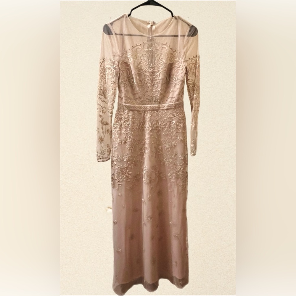 BCBGMaxAzria Embroidered Long Sleeve Dress - Beige